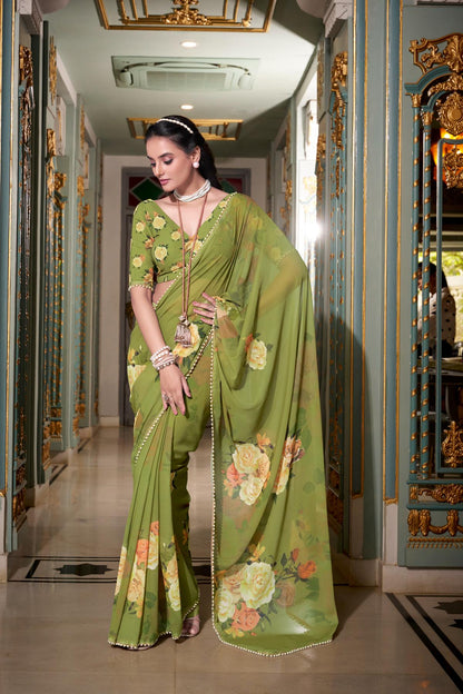 Mehendi georgette saree for women