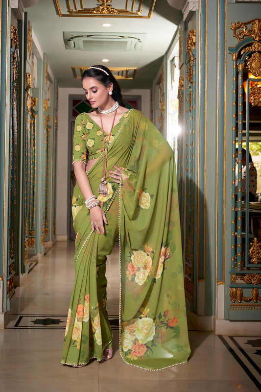 Mehendi georgette saree for women