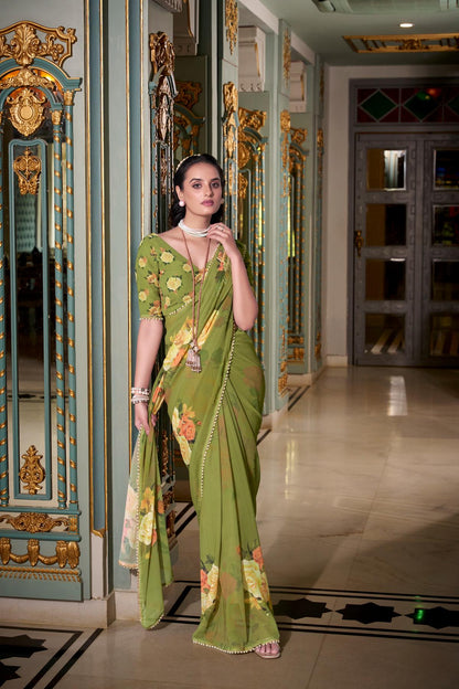 Womens wear mehendi saree for festive 