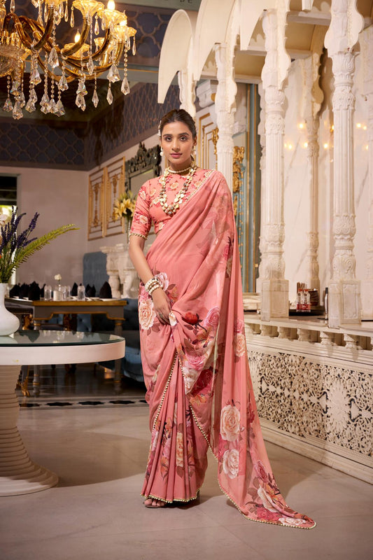 Orange color georgette saree with blouse 