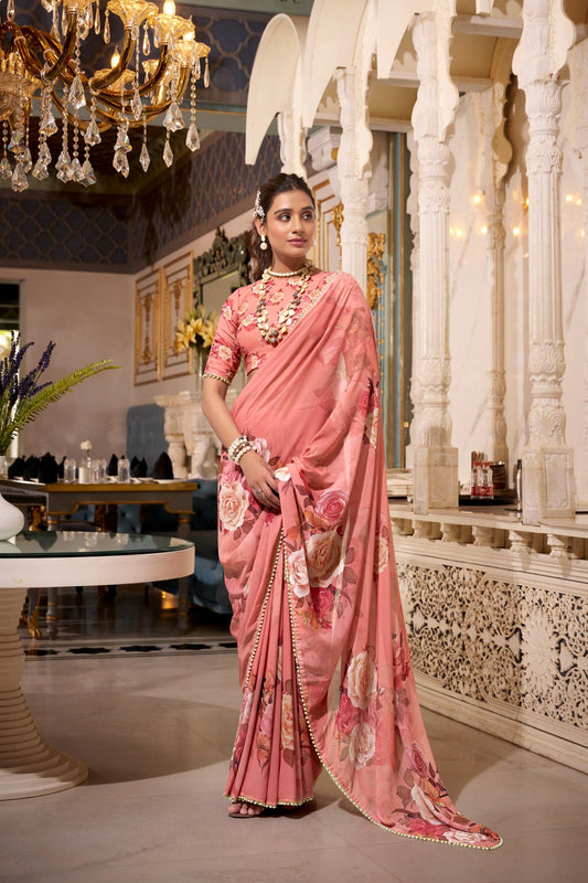 Orange color georgette saree for women