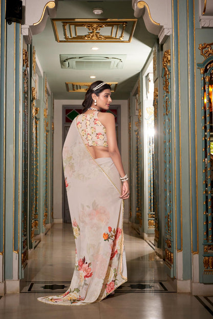 Off white georgette saree for wedding 