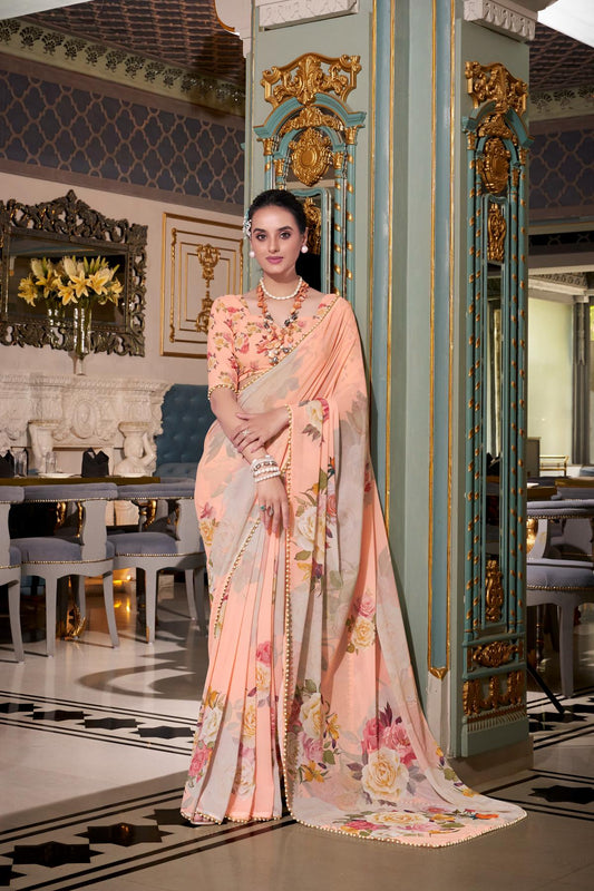 Peach color georgette saree for women