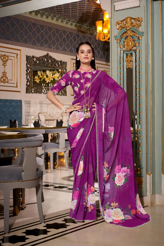 Purple color georgette saree for women