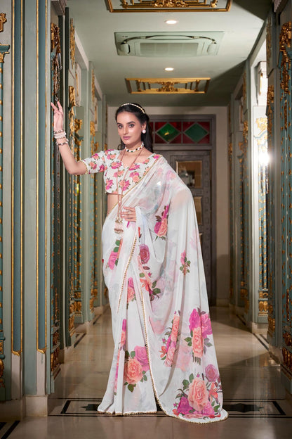 White color georgette saree