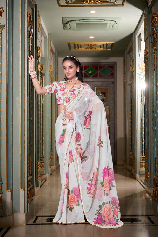 White color georgette saree