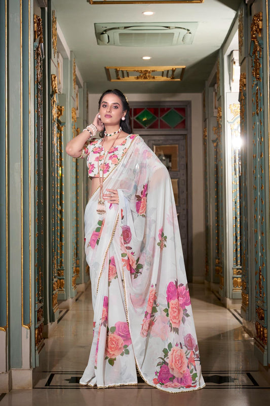 White color georgette saree with blouse