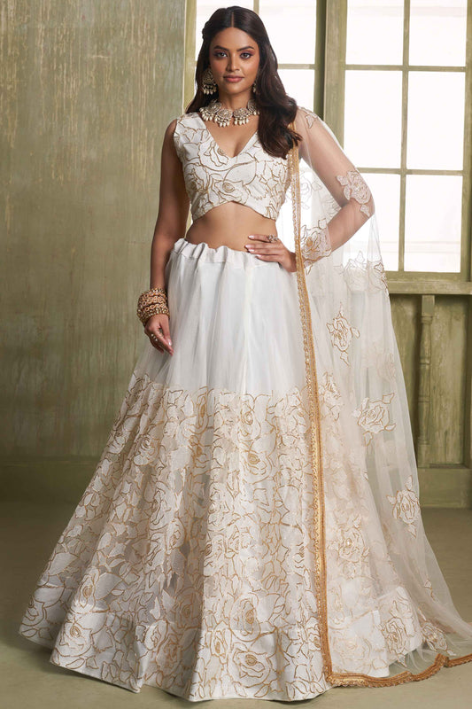 Off white color butterfly net lehenga choli for women