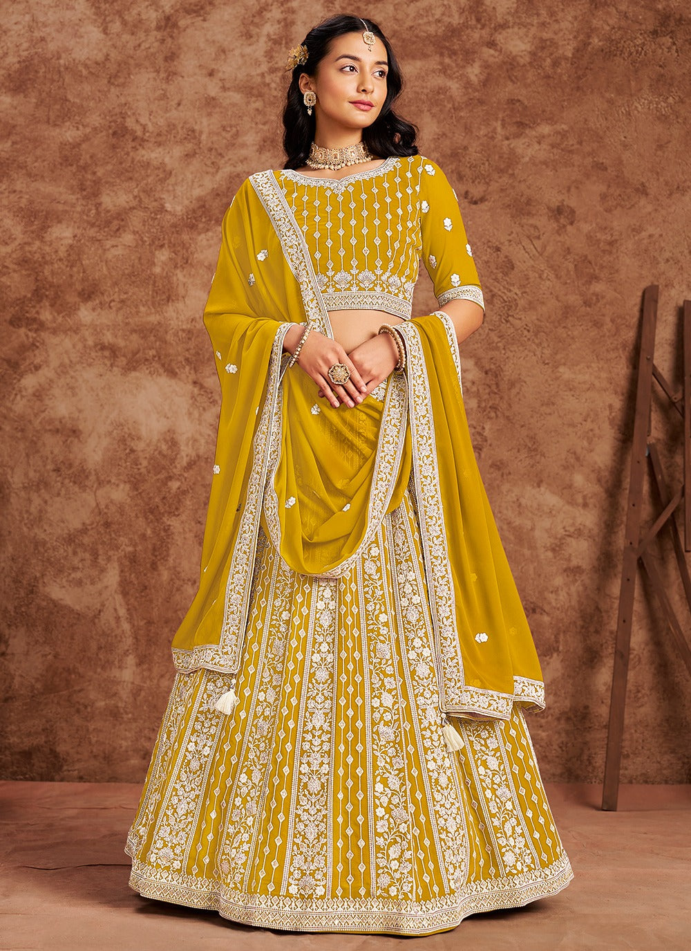Yellow georgette lehenga choli for women