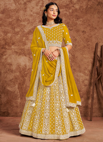 Yellow georgette lehenga choli for women