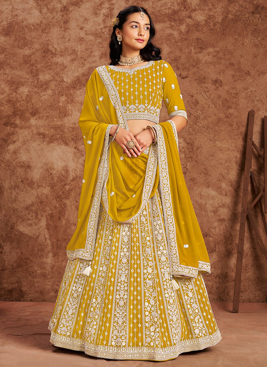 Yellow georgette lehenga choli for women