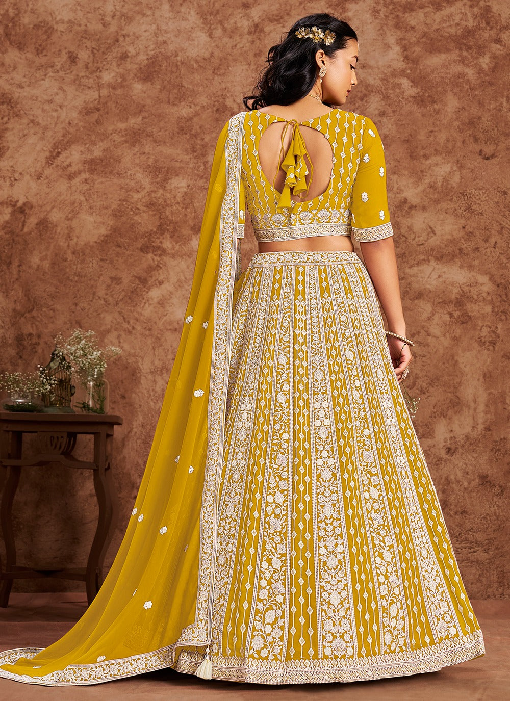 Yellow georgette lehenga choli images