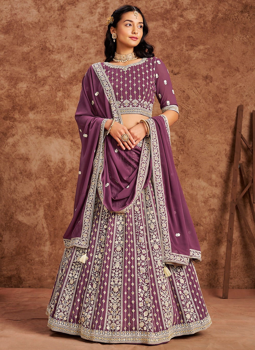 Onion color georgette lehenga choli for women