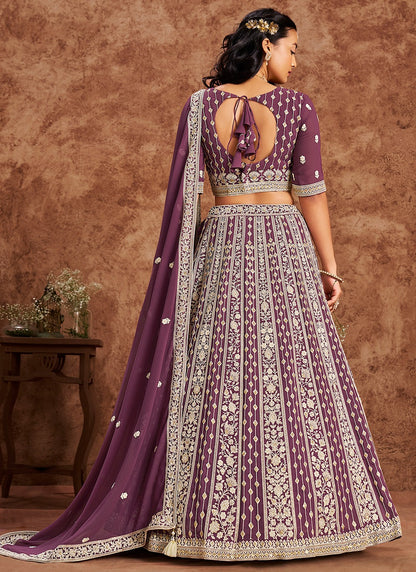 Onion color georgette lehenga choli for wedding