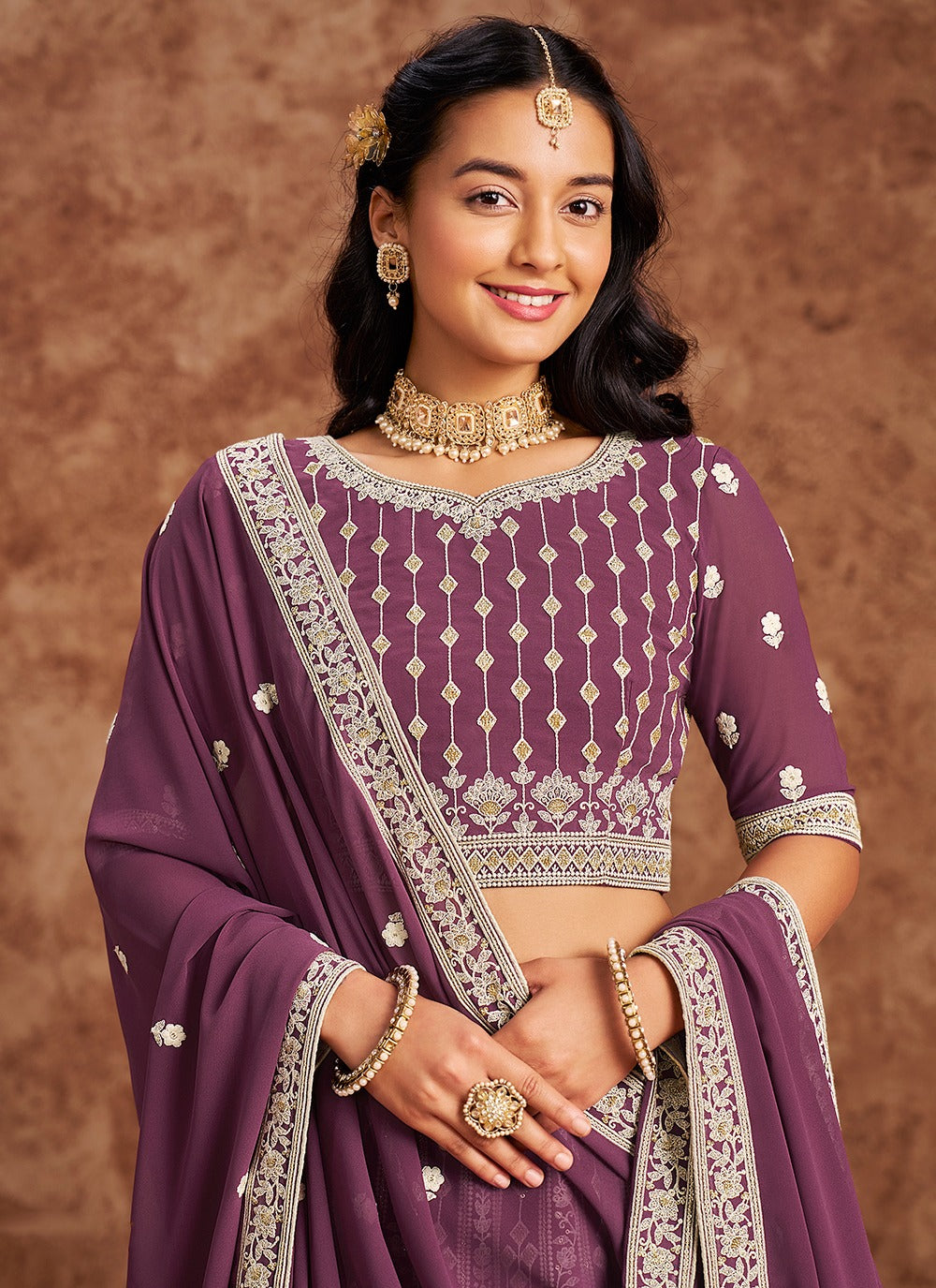 Onion color georgette lehenga choli price