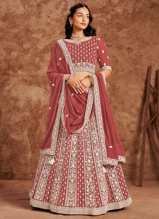 Rust color georgette lehenga choli for women with price
