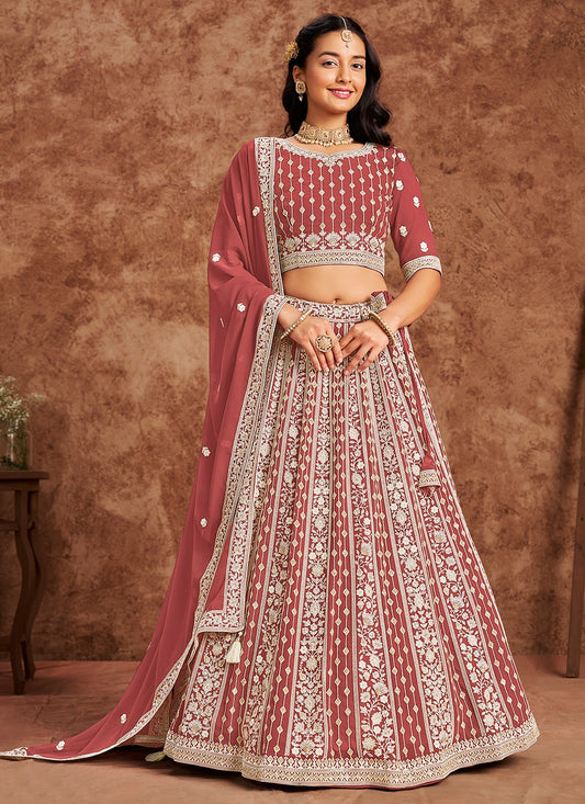 Rust color georgette lehenga choli for women online
