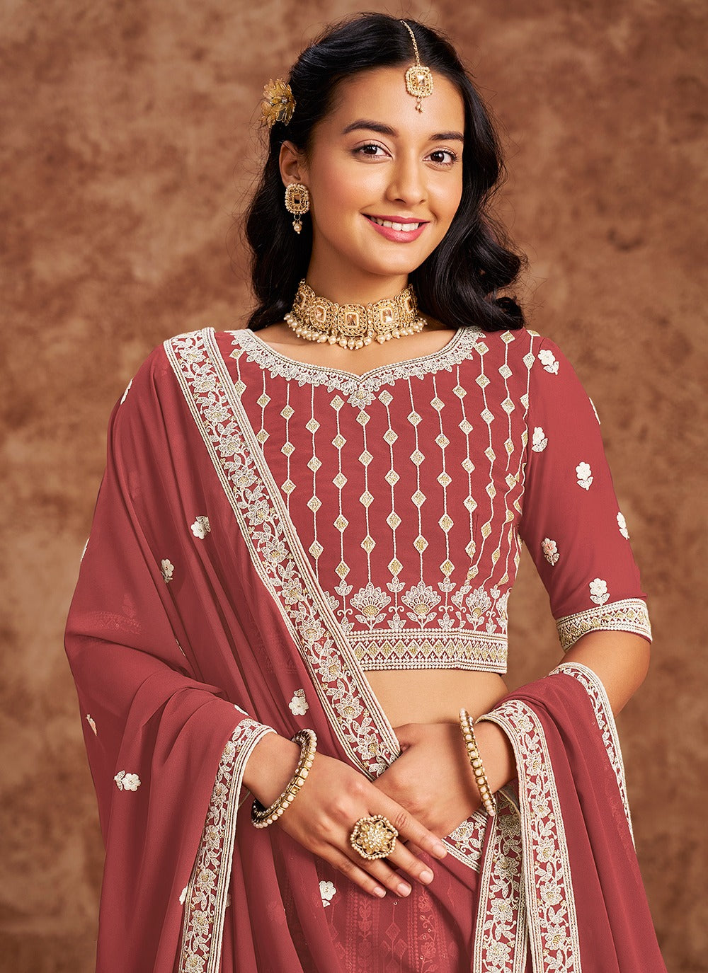Rust color georgette lehenga choli price
