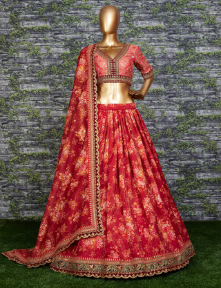 Red fancy lehenga choli with dupatta