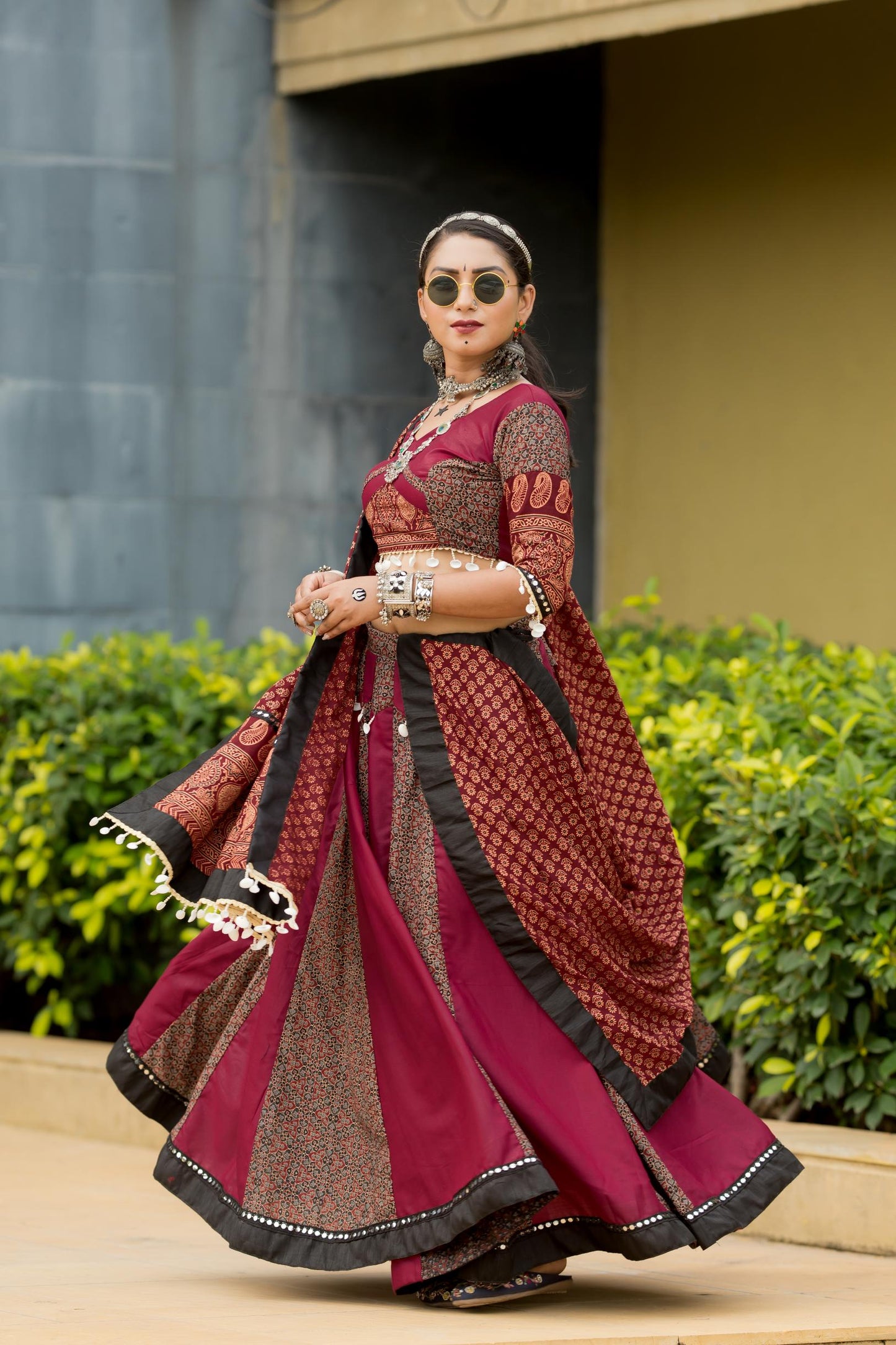 Stylish Maroon Cotton Navratri Lehenga Choli For Women