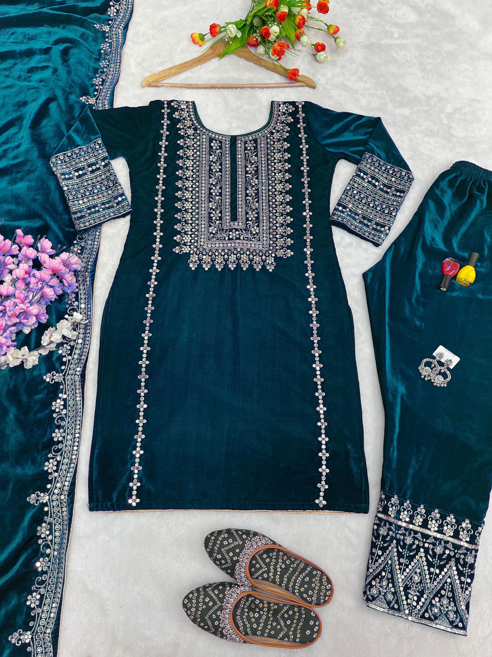 Purple color viscose velvet salwar suit for wedding
