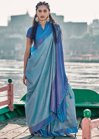 Sky color soft silk saree for women 