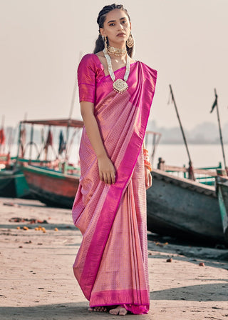 Pink color silk saree for women