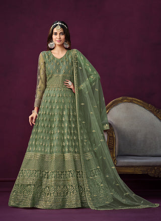 Green color net long salwar suit