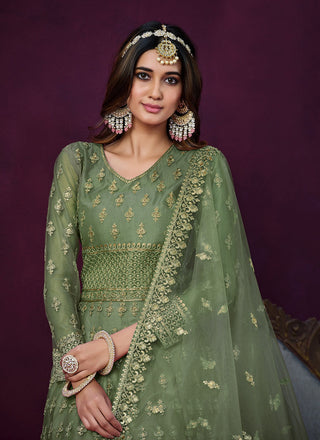 Green color wedding wear salwar suit online shopping