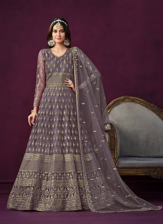 Mauve color soft net anarkali gown 