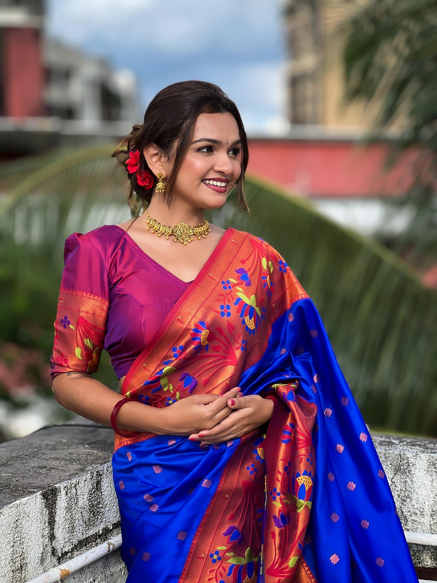 Blue color soft silk saree for wedding
