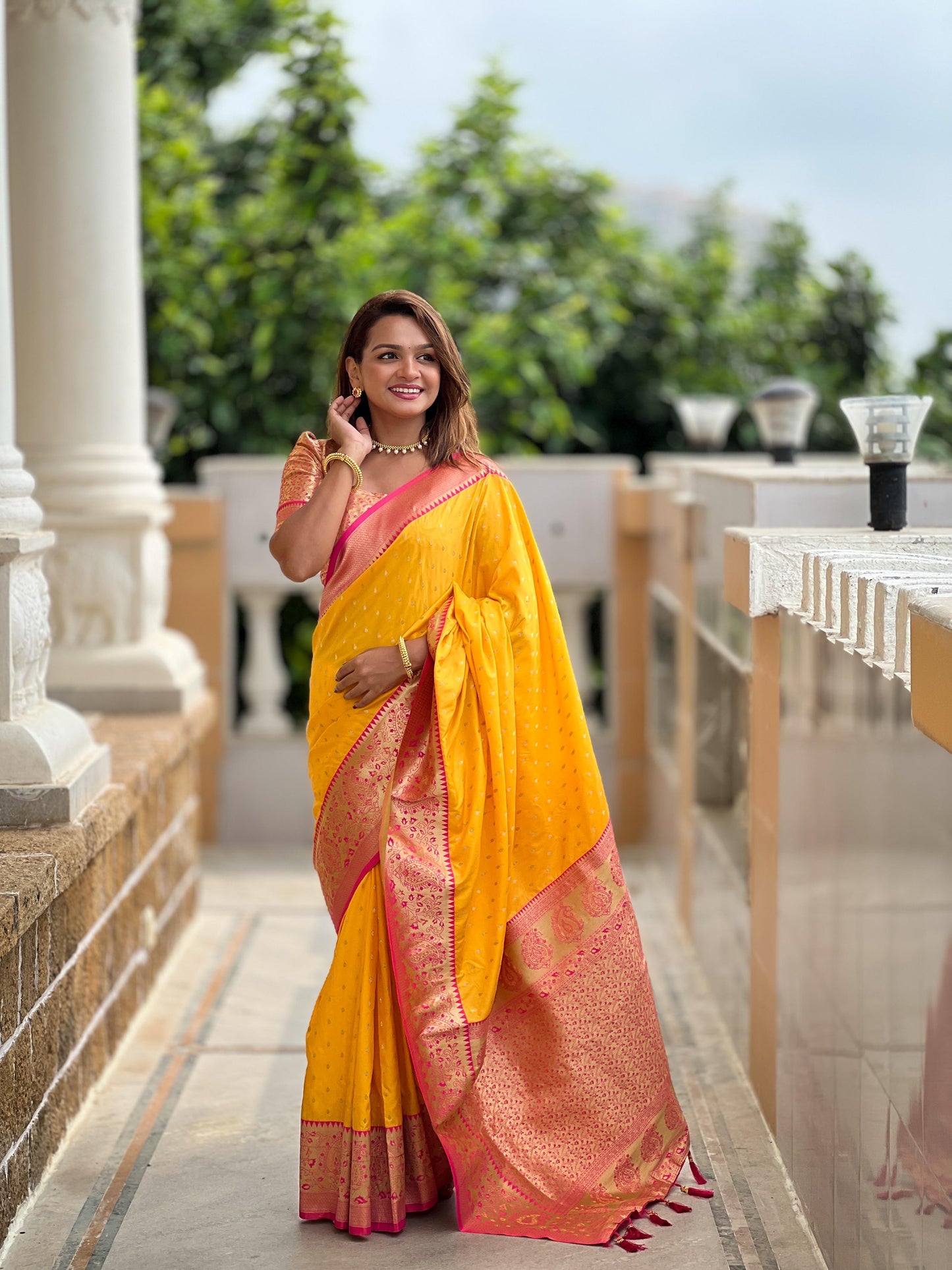 Mustard Yellow Banarasi Silk Saree
