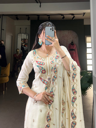 Off White color vichitra silk sharara suit online