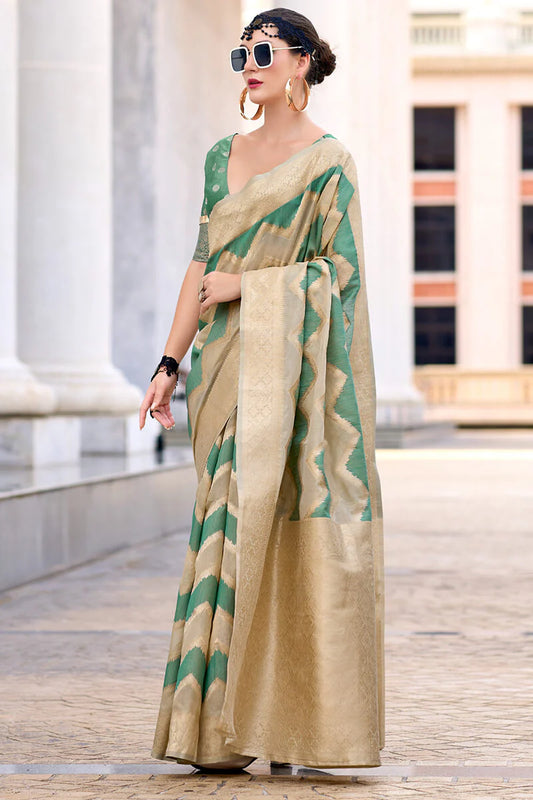 Green color cotton linen silk saree for women