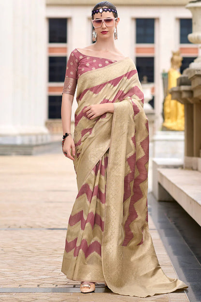 Gajri color cotton linen silk saree for women