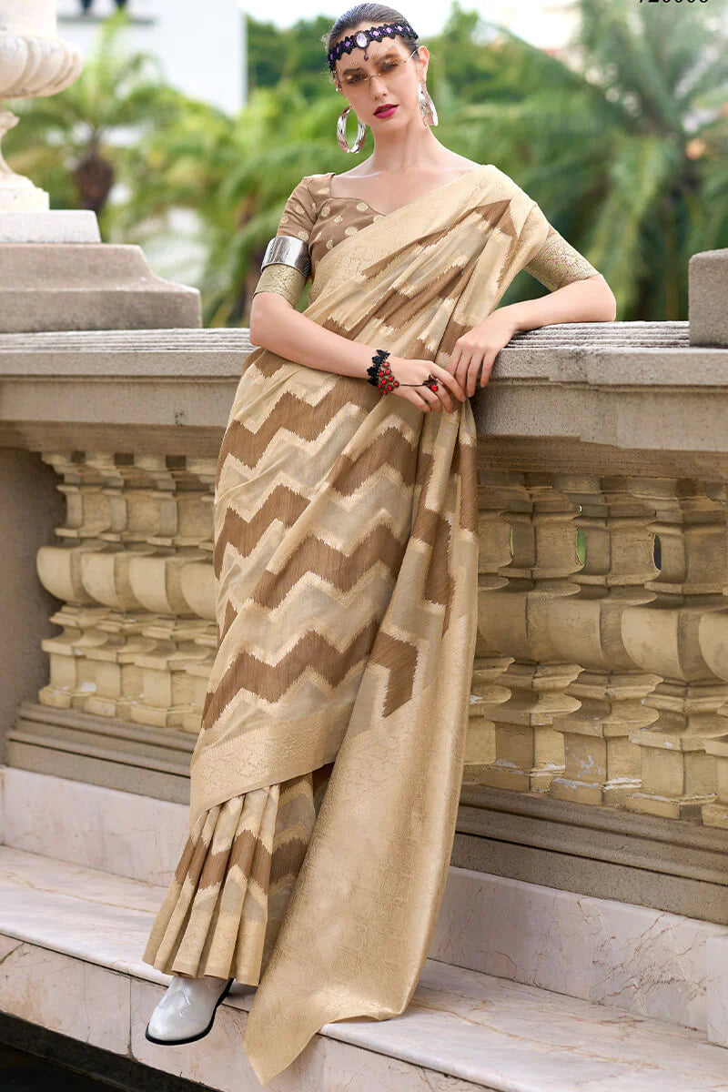 Dark brown color cotton linen silk weaving saree for women
