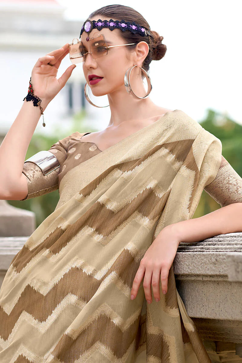 Brown color cotton linen silk weaving saree for women price
