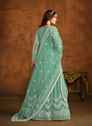 Trendy Green Color Soft Net Traditional Salwar Suit For Sangeet Event