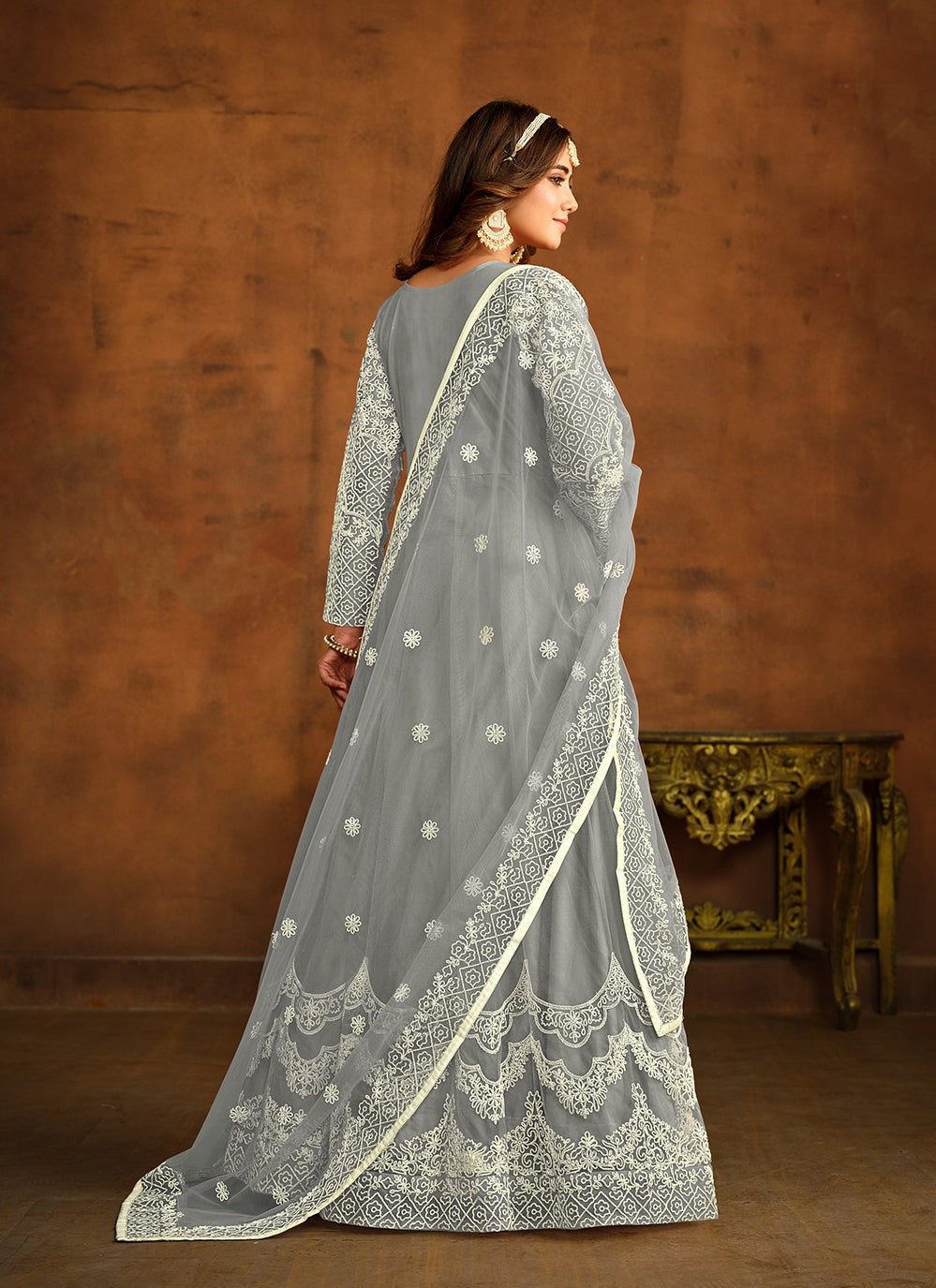 Indian Traditional Grey Soft Net Anarkali Gown For Festival Party Wear Ragthm Indian Traditional Grey Soft Net Anarkali Gown For Festival Party Wear Ragthm