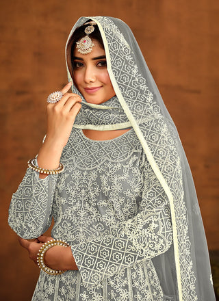 Grey Traditional gown with dupatta images