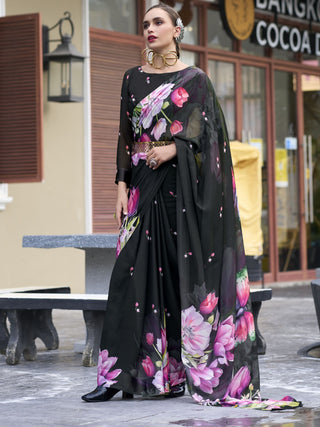 Black georgette Sarees With Designer Blouse
