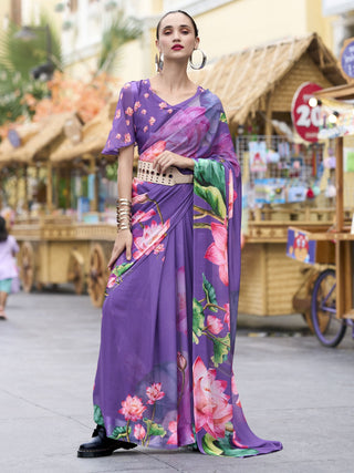 Lavender color georgette saree for women