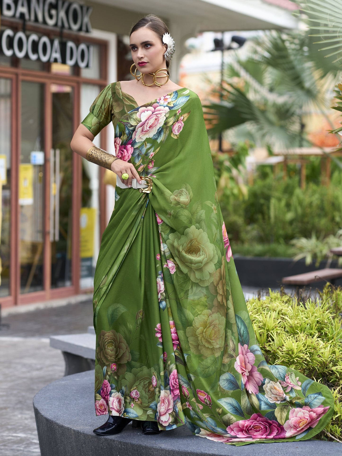 Mehendi colour Saree online
