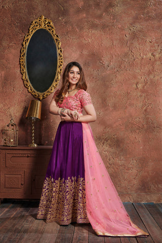 Purple Color Bridalwear Embroidered Lehenga Choli