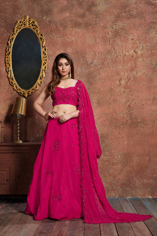 Georgette pink lehenga for wedding