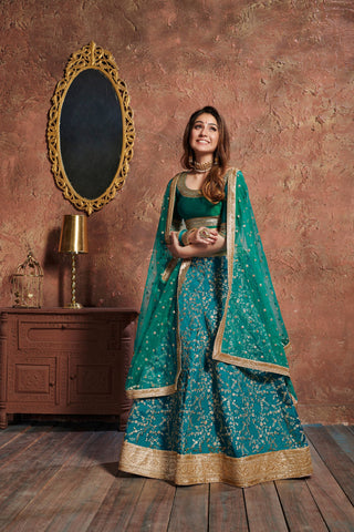 Turquoise Party Art Silk Bridal Lehengas