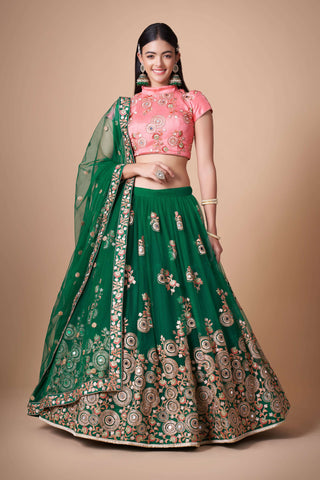 green party wear lehenga choli