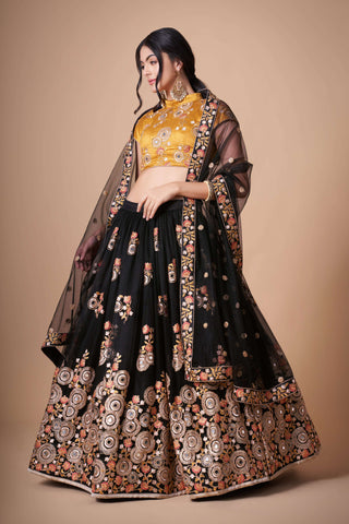 Ravishing in Black Stunning Soft Net Sequins Lehenga Choli