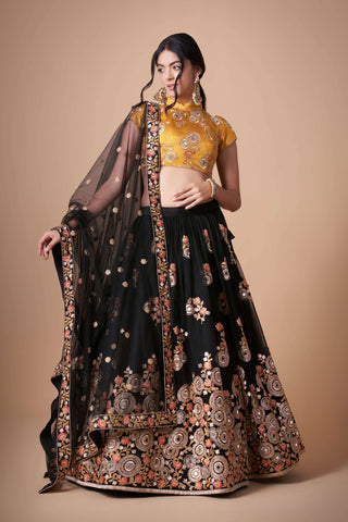 black net lehenga designs