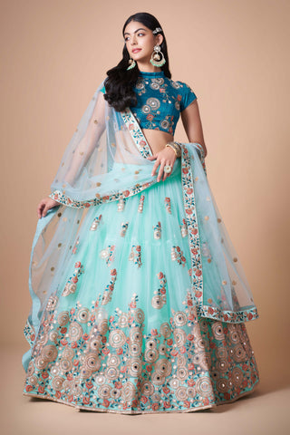 Designer Heavy Sky Blue Lehenga Choli for Wedding